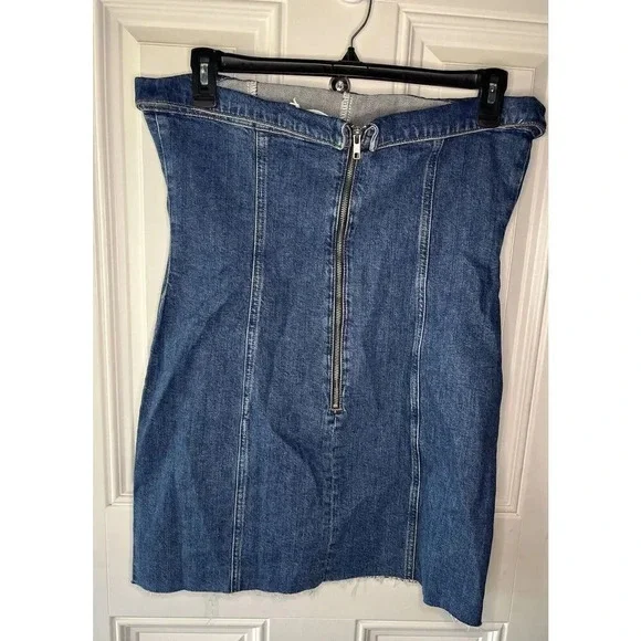 Reformation NWT Madilyn denim blue jean strapless mini dress Zip Up Size 12 - Picture 4 of 8